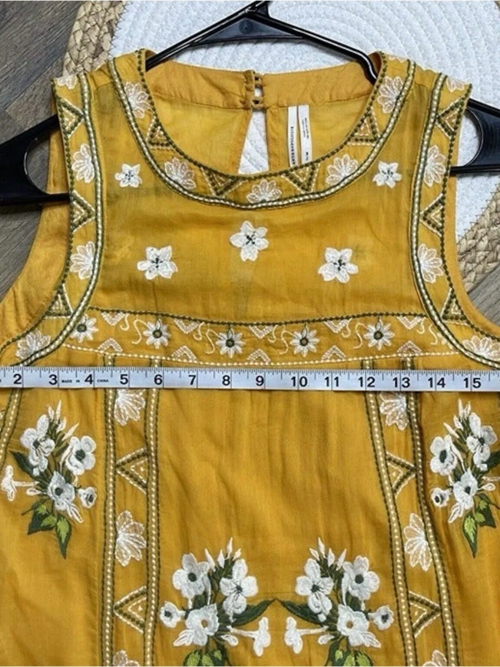 Anthropologie Shana Yellow Sleeveless Embroidered Swing Dress Womens Size 2 - Picture 8 of 10